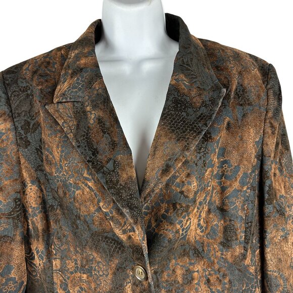 Vibrant Ulla Popken Womens Brown & Black Long Blazer Jacket Relaxed Fit Size 18 - Picture 2 of 7